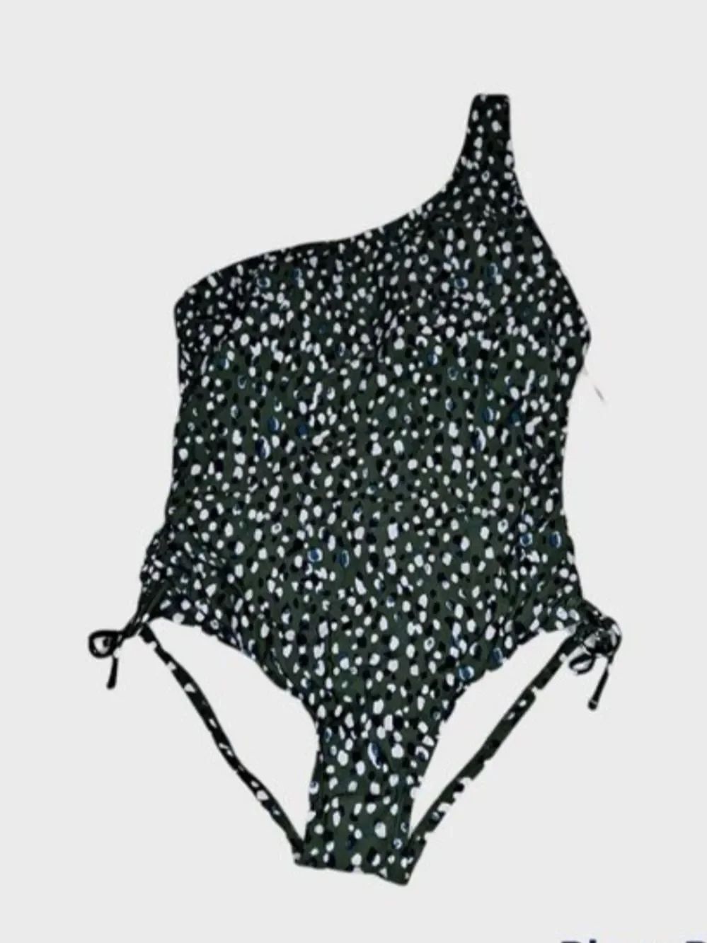 Kona Sol One Shoulder One Piece Swimsuit Dark Green White XS (0-2)